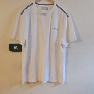 Calvin Klein White Tee with Dark Gray Accents
